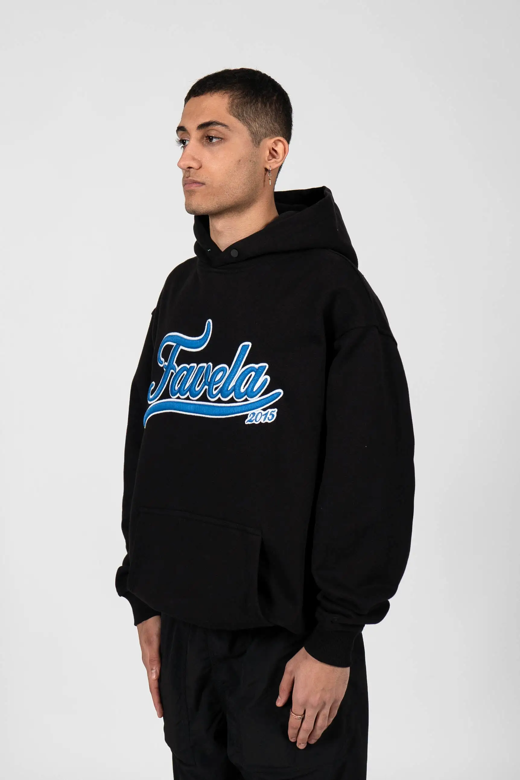 3D COLLEGE BLACK BLUE/WHITE SNAP BUTTON HOODIE