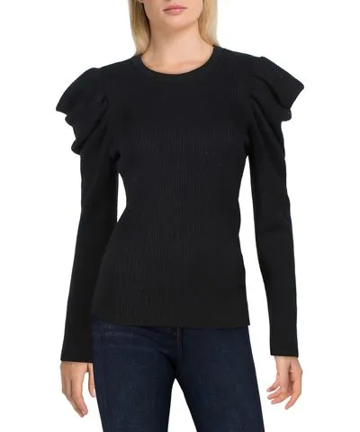 7 For All Mankind Womens Wool Blend Puff Sleeve Crewneck Sweater