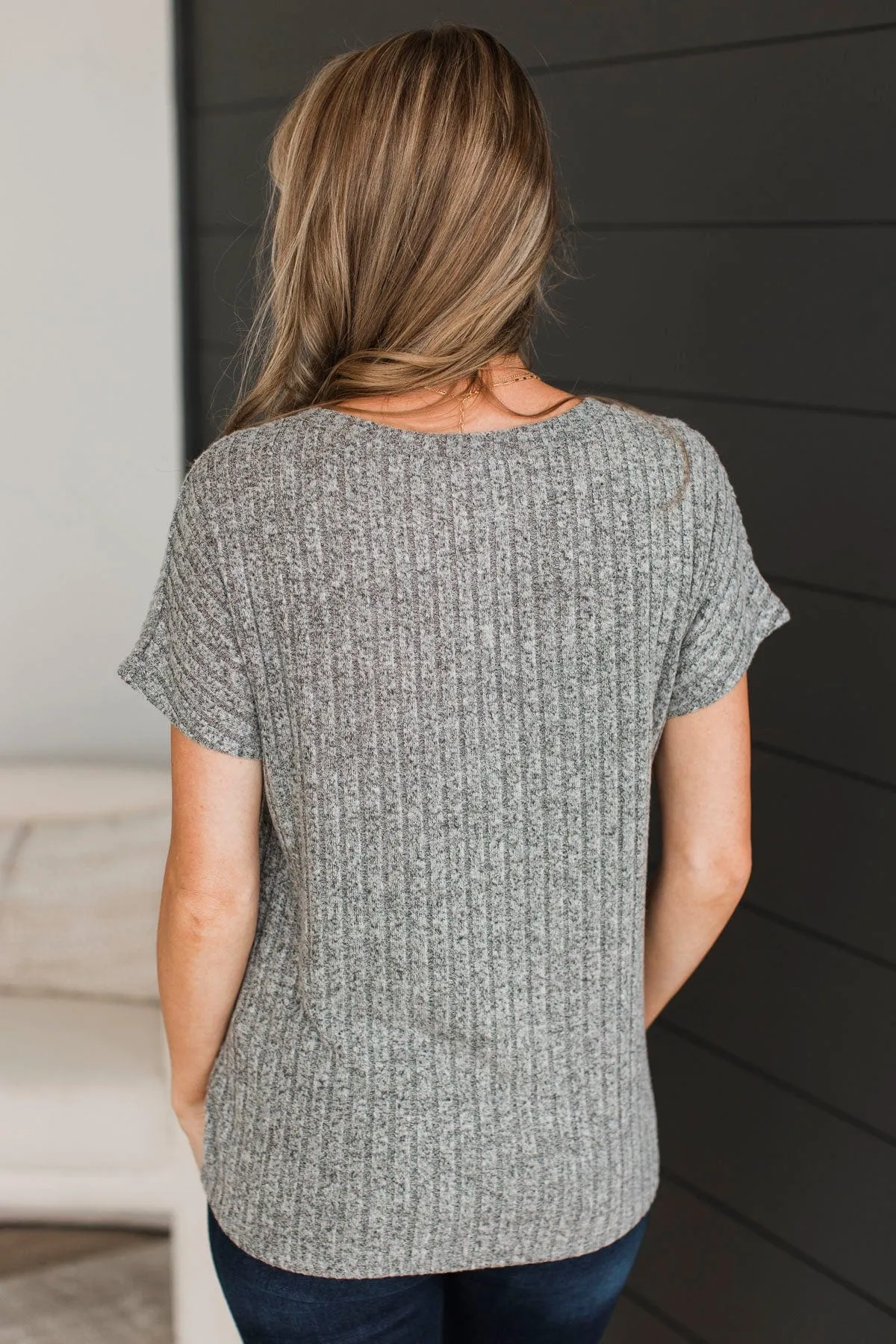 A New Direction Ribbed Top- Heather Grey