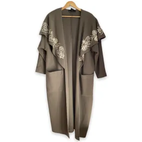 Andrea Jovine Taupe Coat Cape Collar Embroidery