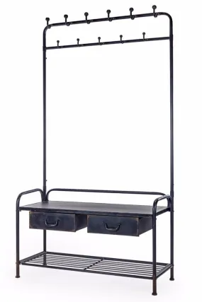 Antiqued Black Metal Verne Coat Rack Bench    