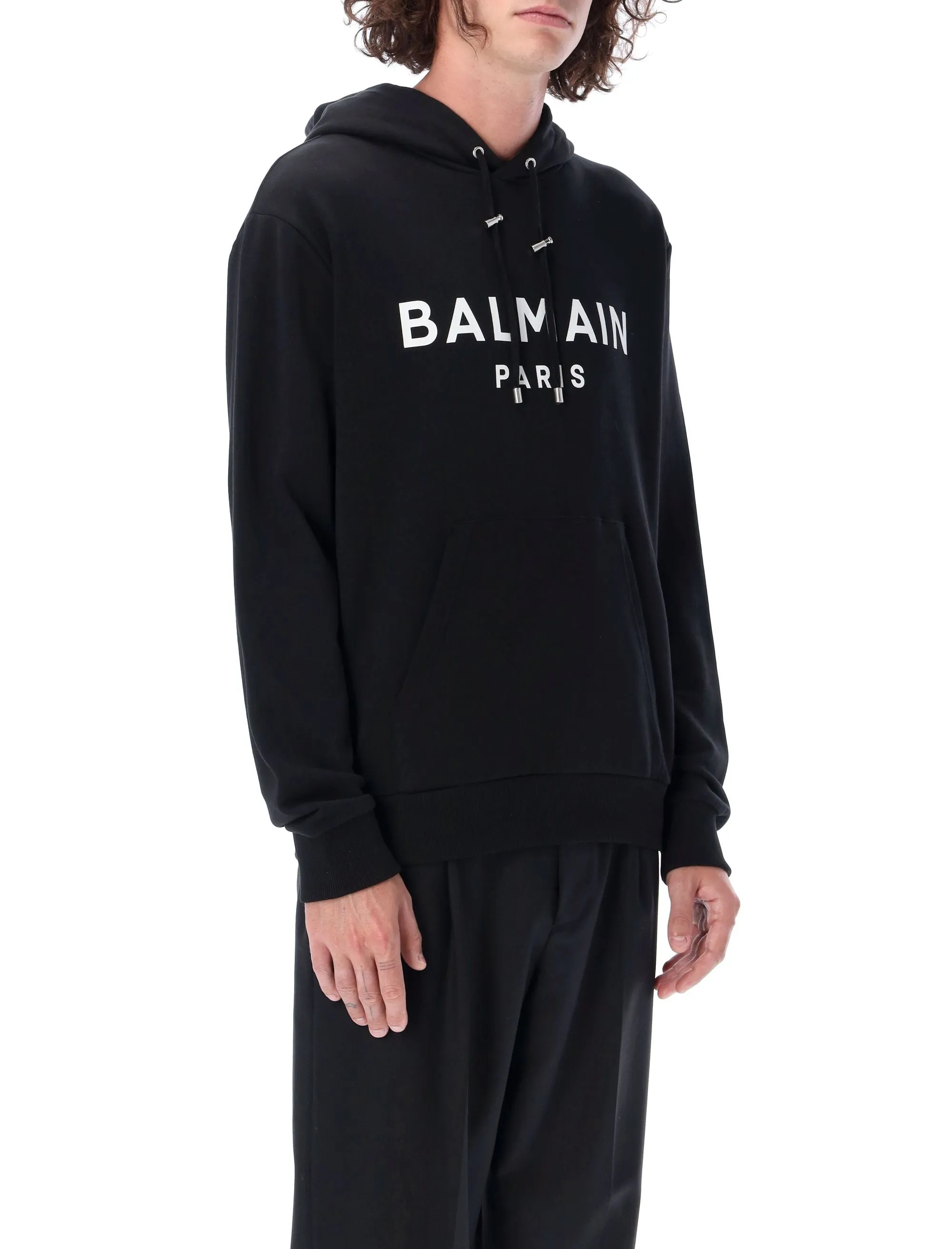 Balmain Logo Printed Drawstring Hoodie