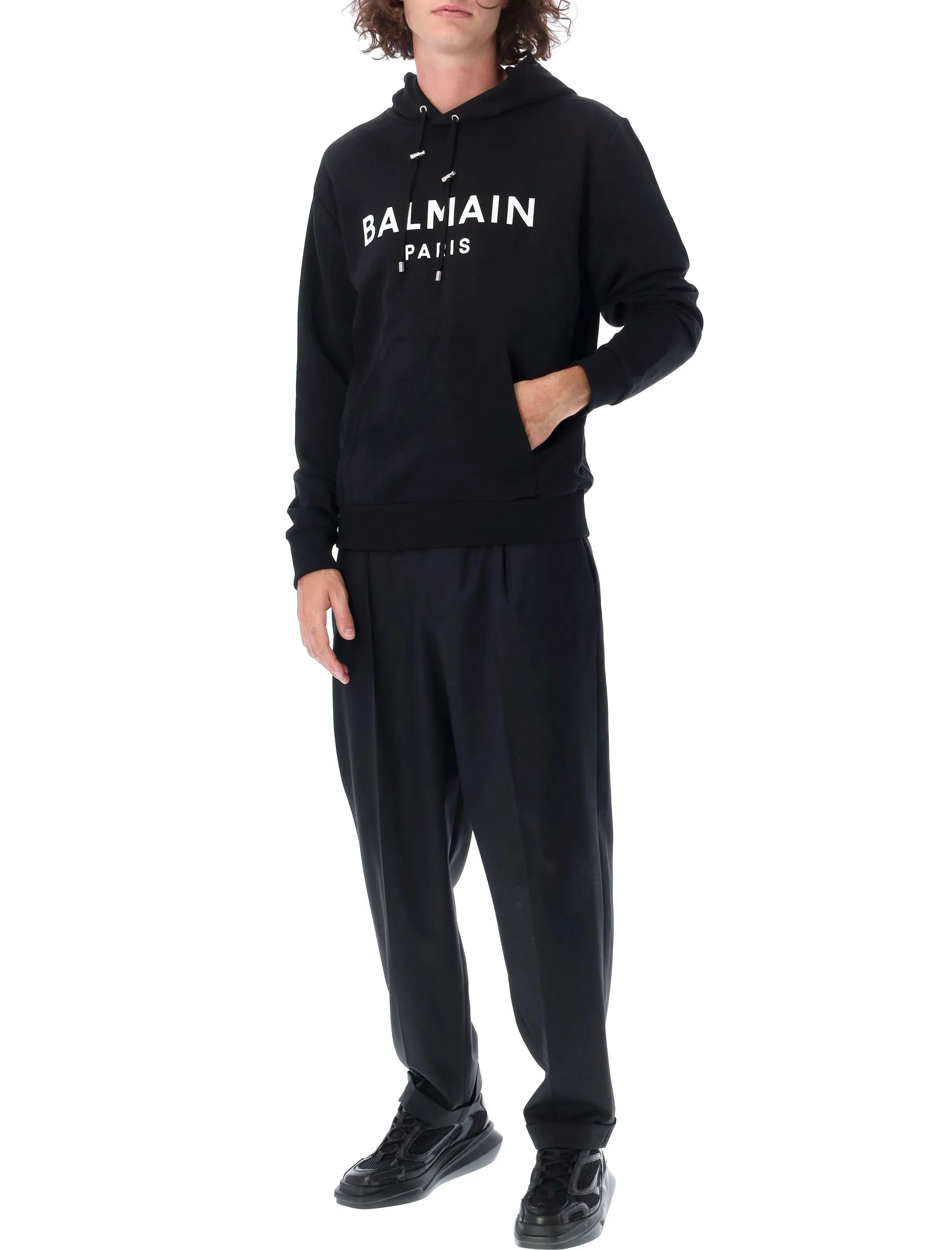 Balmain Logo Printed Drawstring Hoodie