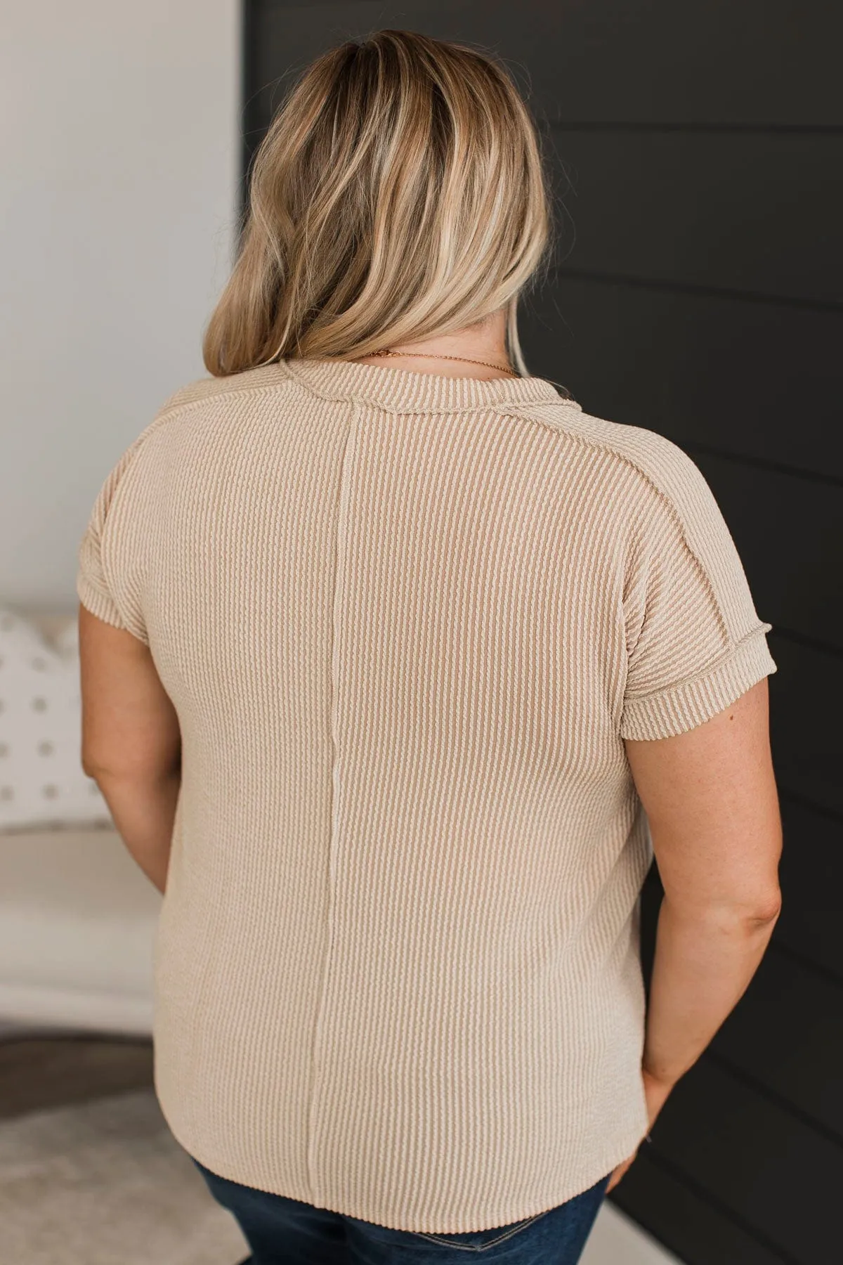 Be Your Number One Ribbed Top- Beige