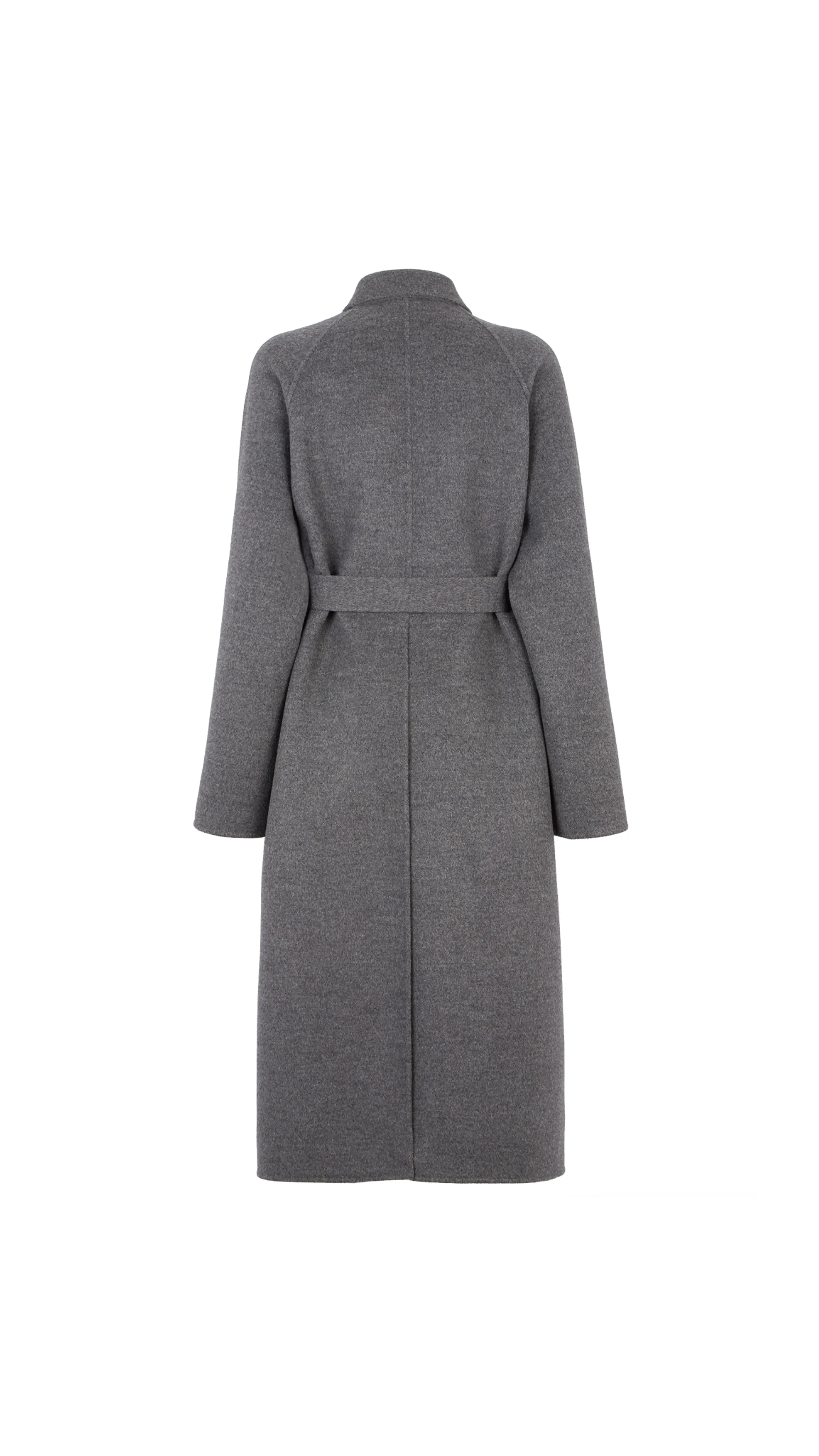 Belted Wool Coat with Mink Pockets - Grey