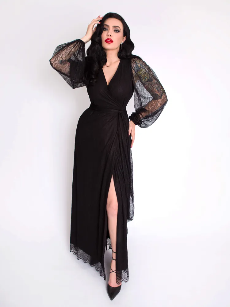 Black Widow Lace Wrap Gown