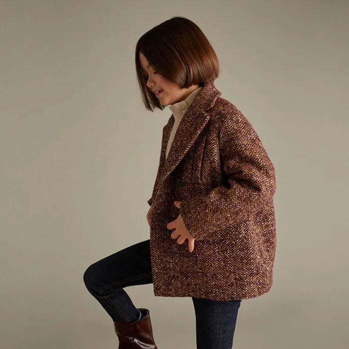 Bonpoint Child Tinley Tweed Coat Bordeaux Brown