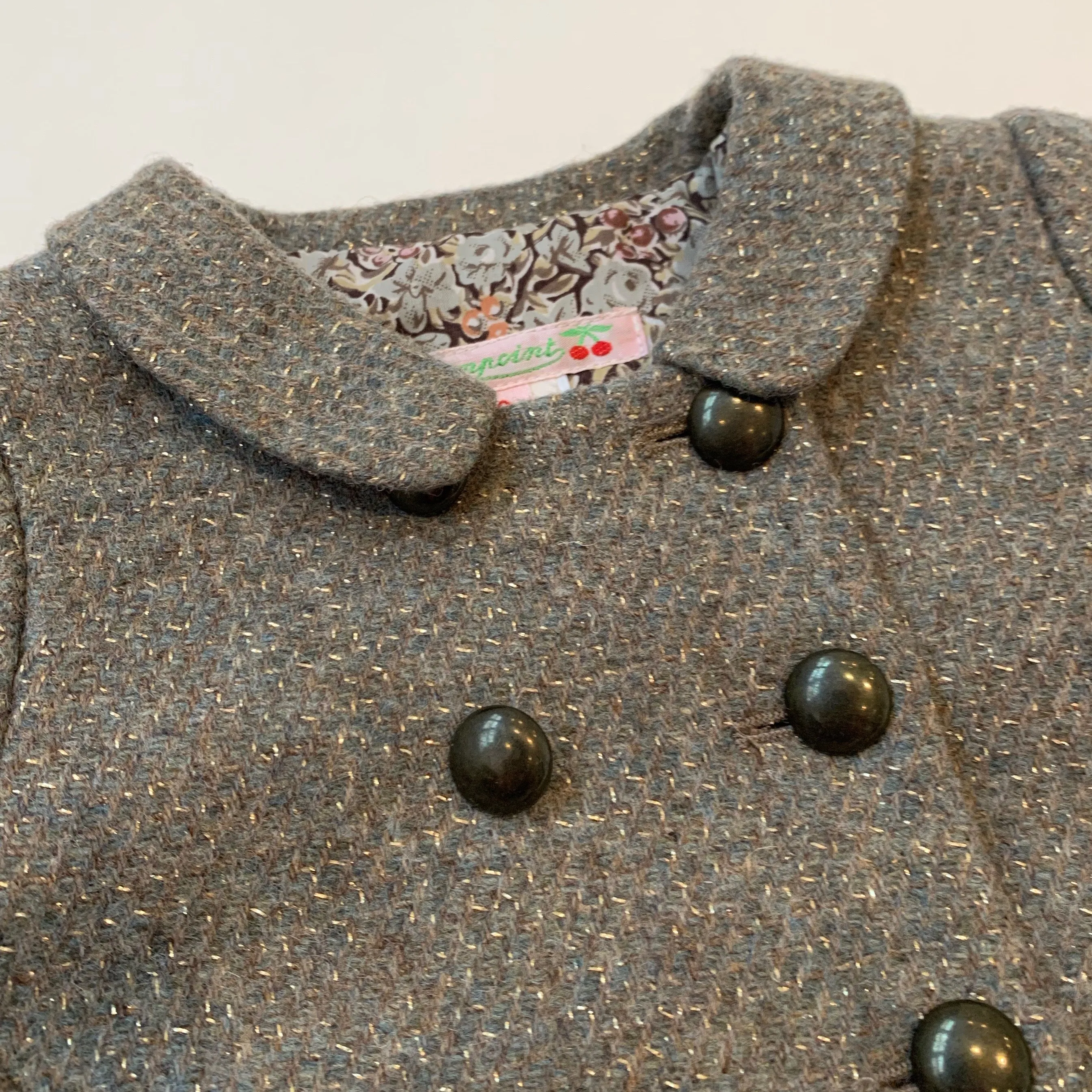 Bonpoint Grey Metallic Wool Coat: 6 Months