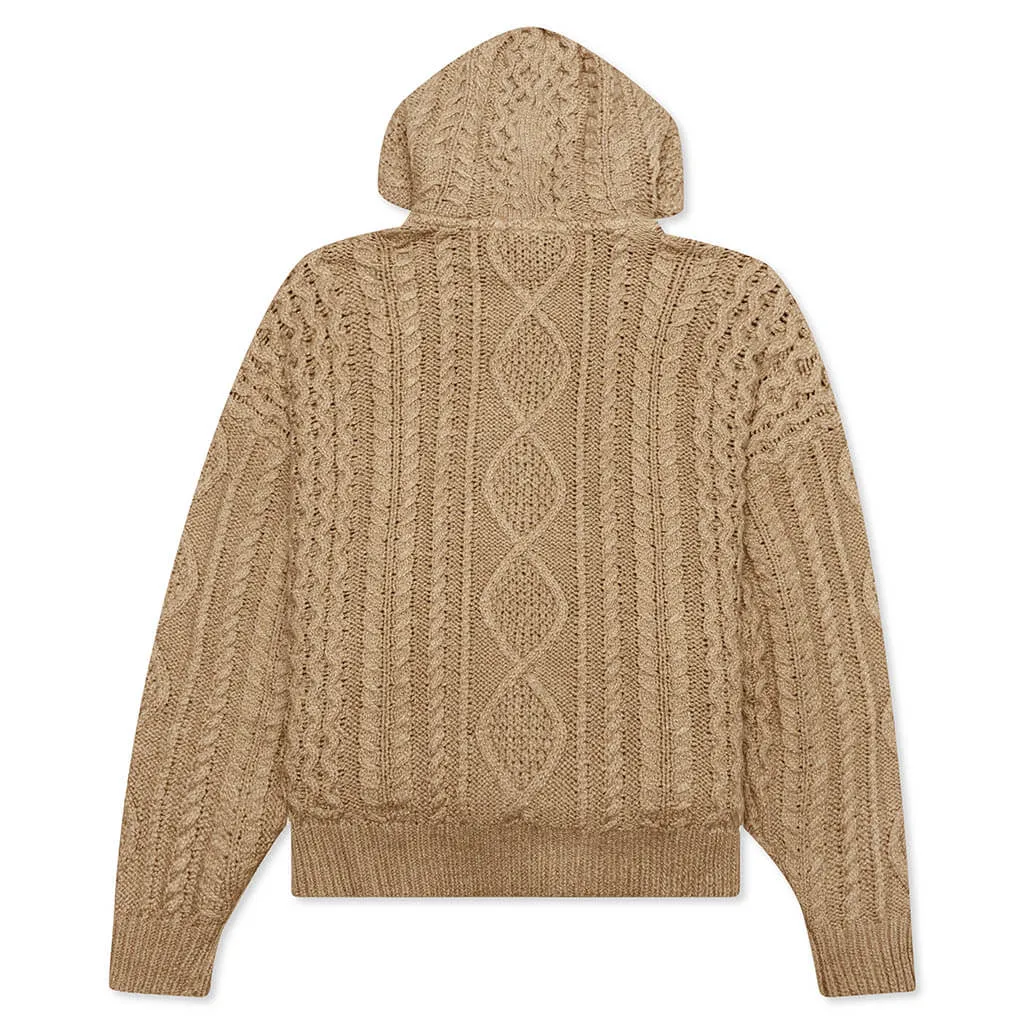 Cable Knit Hoodie - Gold Heather