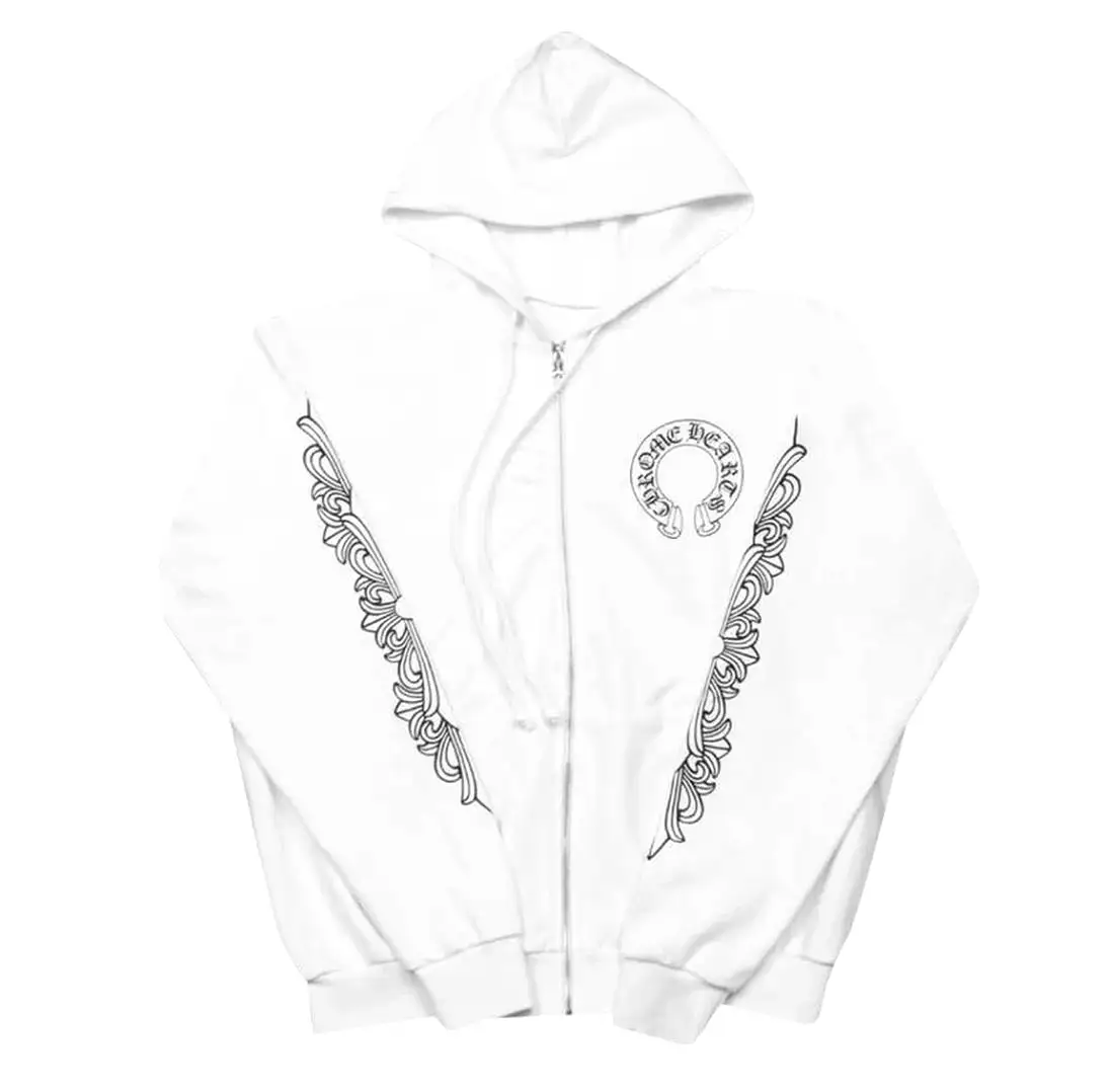 CHROME HEARTS HORSE SHOE FLORAL ZIP UP HOODIE WHITE