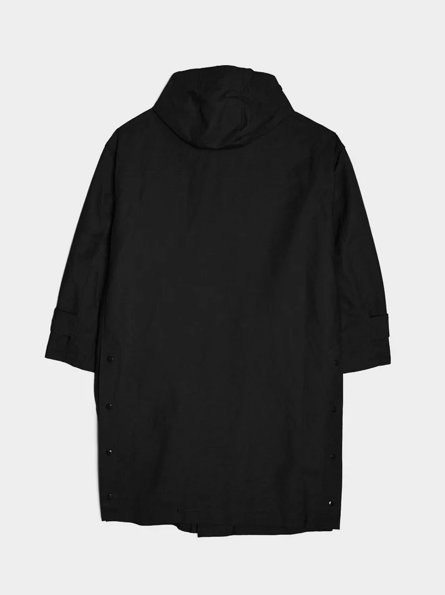 Cotton Double Cloth Oversized Fireman Coat, Black