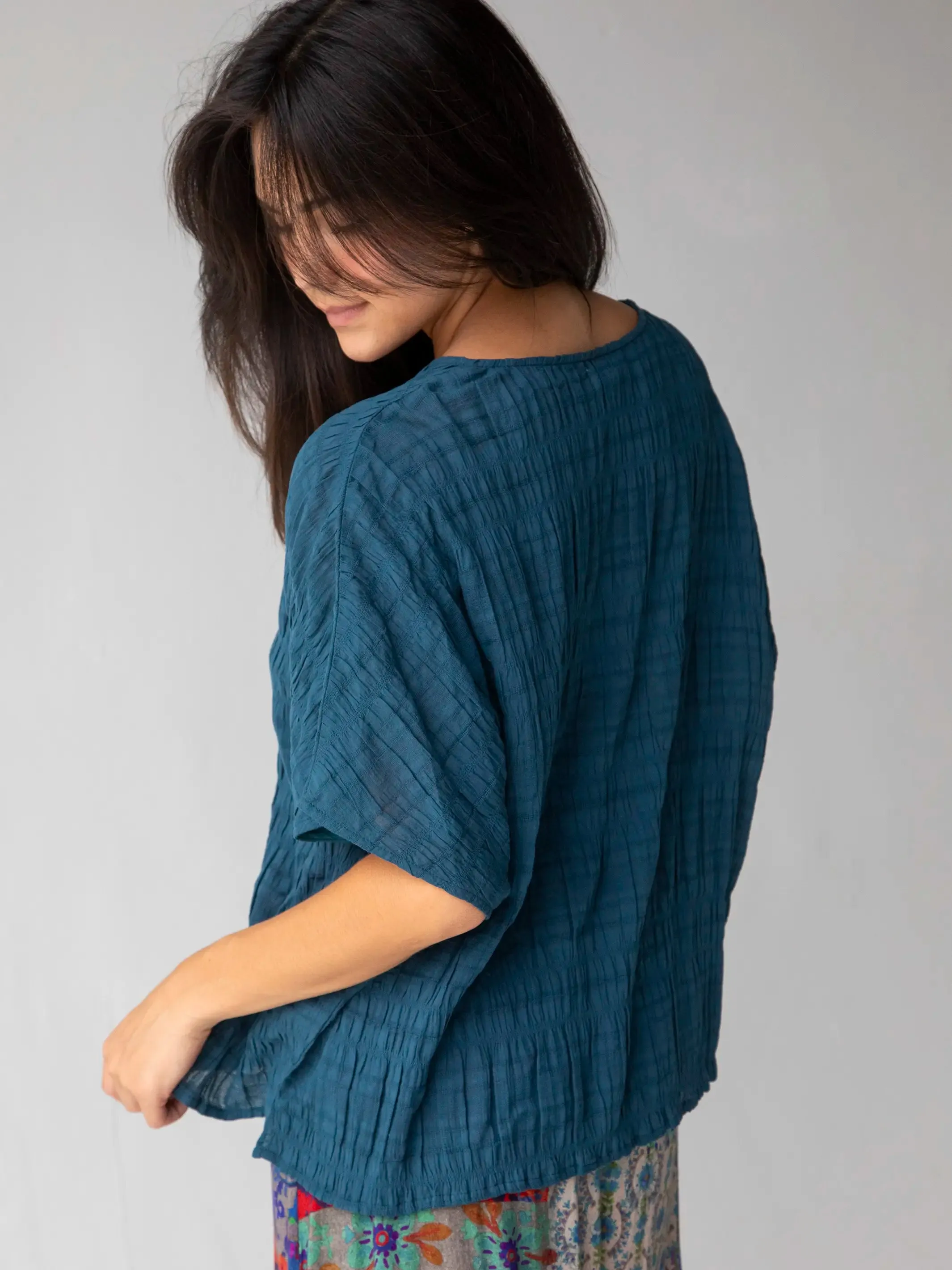 Cotton Easy V-Neck Top - Dark Teal