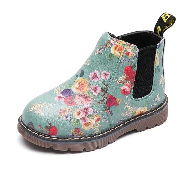 COZULMA Kids Ankle Boots Girls Boys Floral Flower Print Chelsea Boots Girls Autumn Martin Boots Children Winter Shoes size 21-36