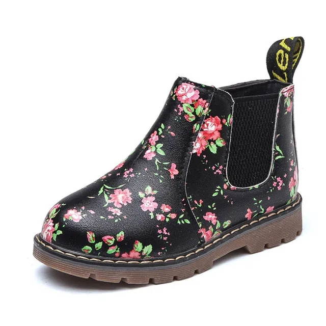 COZULMA Kids Ankle Boots Girls Boys Floral Flower Print Chelsea Boots Girls Autumn Martin Boots Children Winter Shoes size 21-36