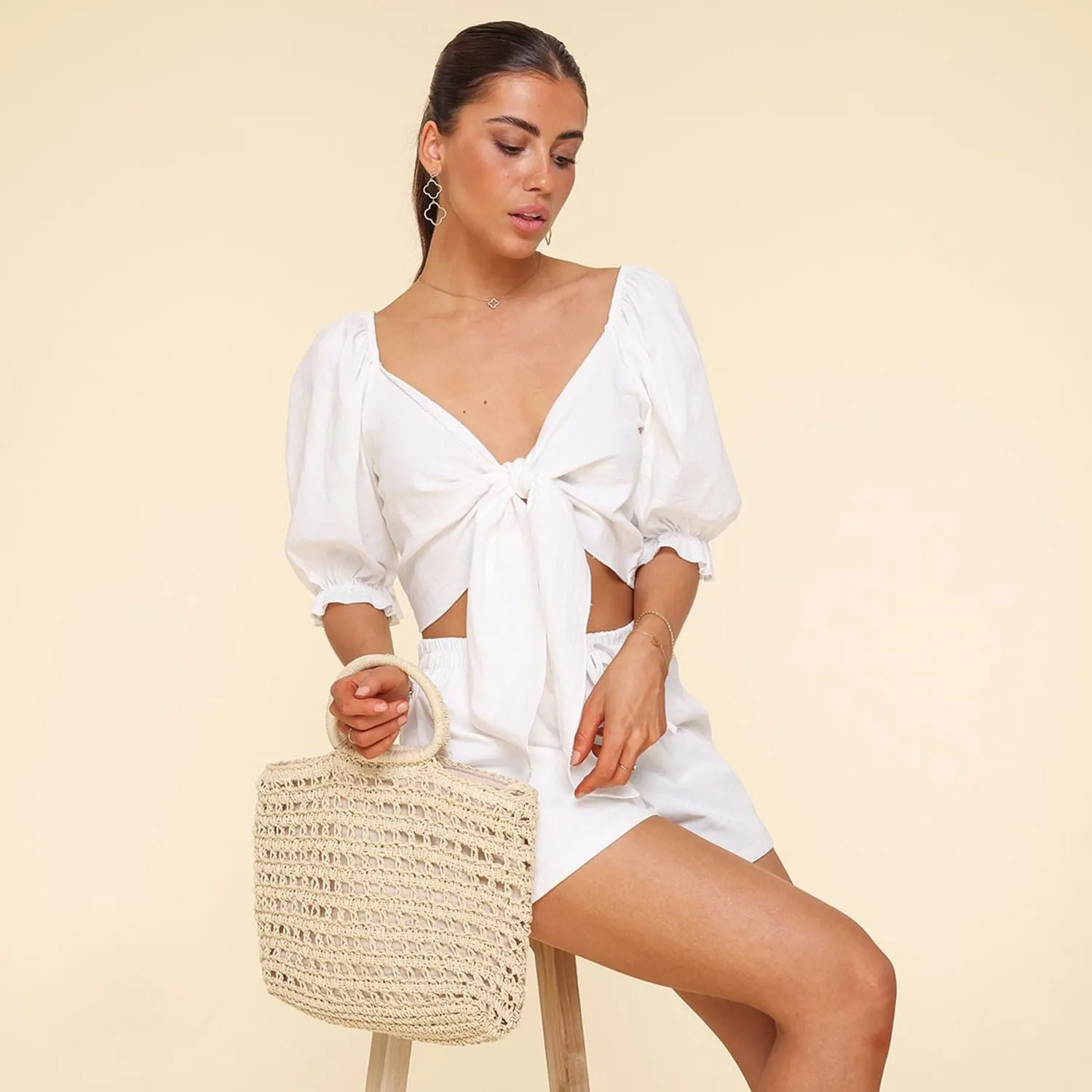 Creme Linnen Off Shoulder - Top