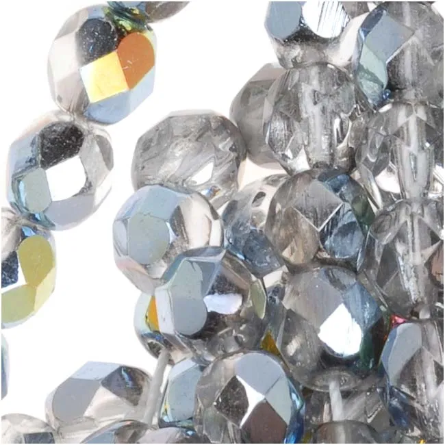 Czech Fire Polished Glass Beads 6mm Round Crystal Marea Half-Coat (25 pcs)