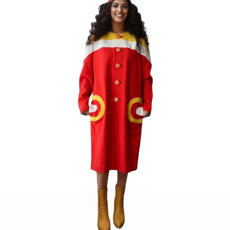 David Hayes Orange Color Block Dress Coat