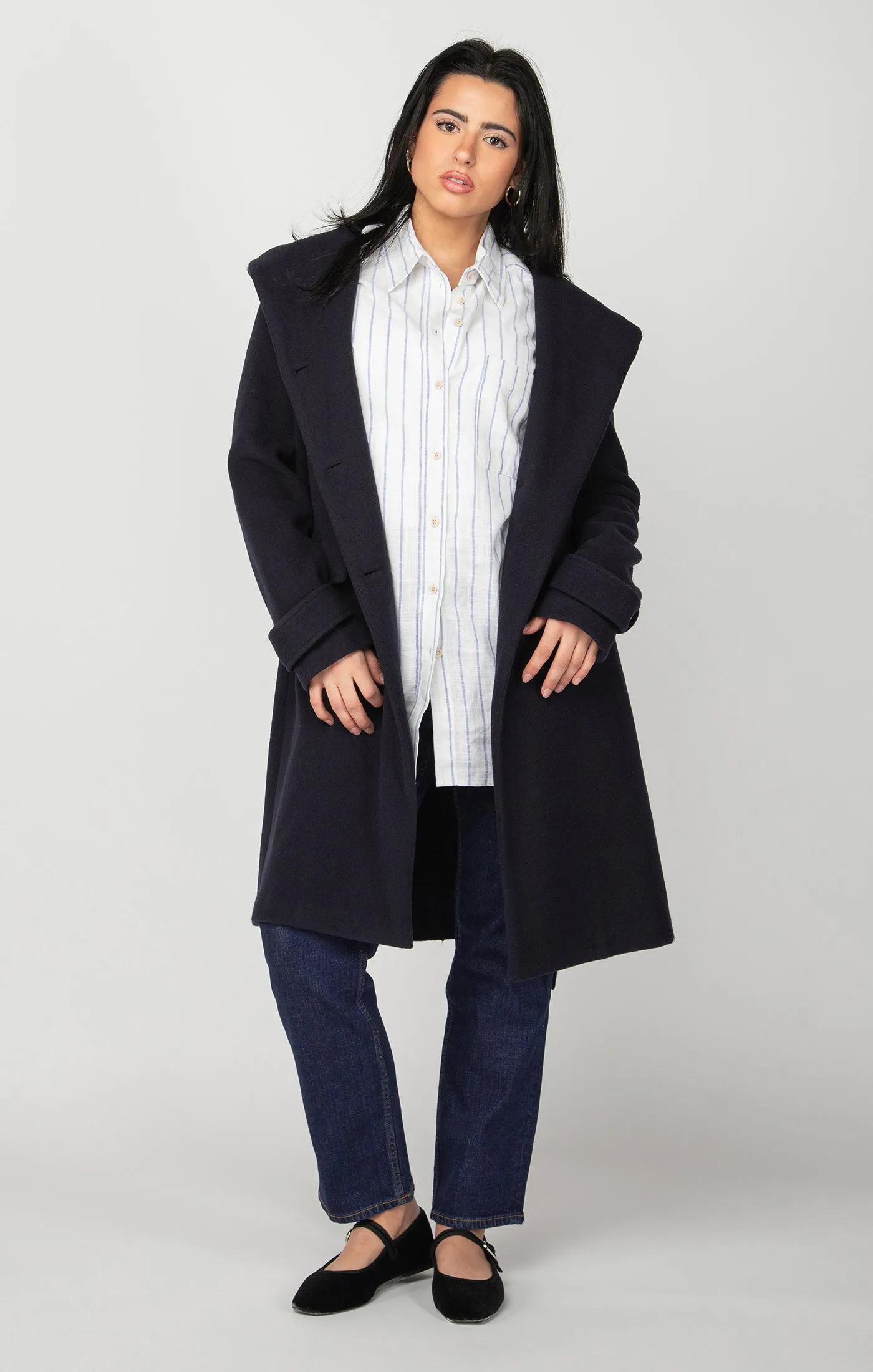 Dex Plus Hooded Trench Coat In Navy