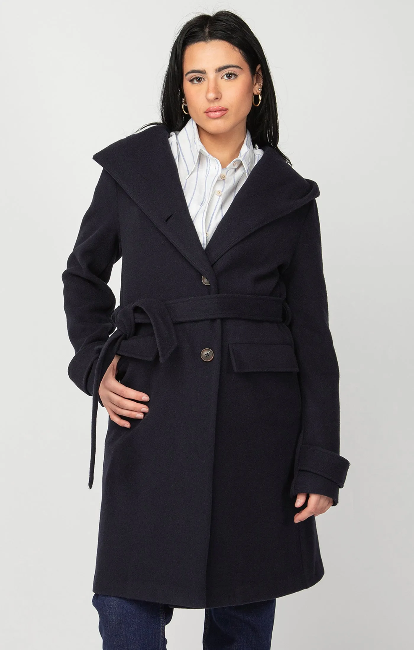 Dex Plus Hooded Trench Coat In Navy