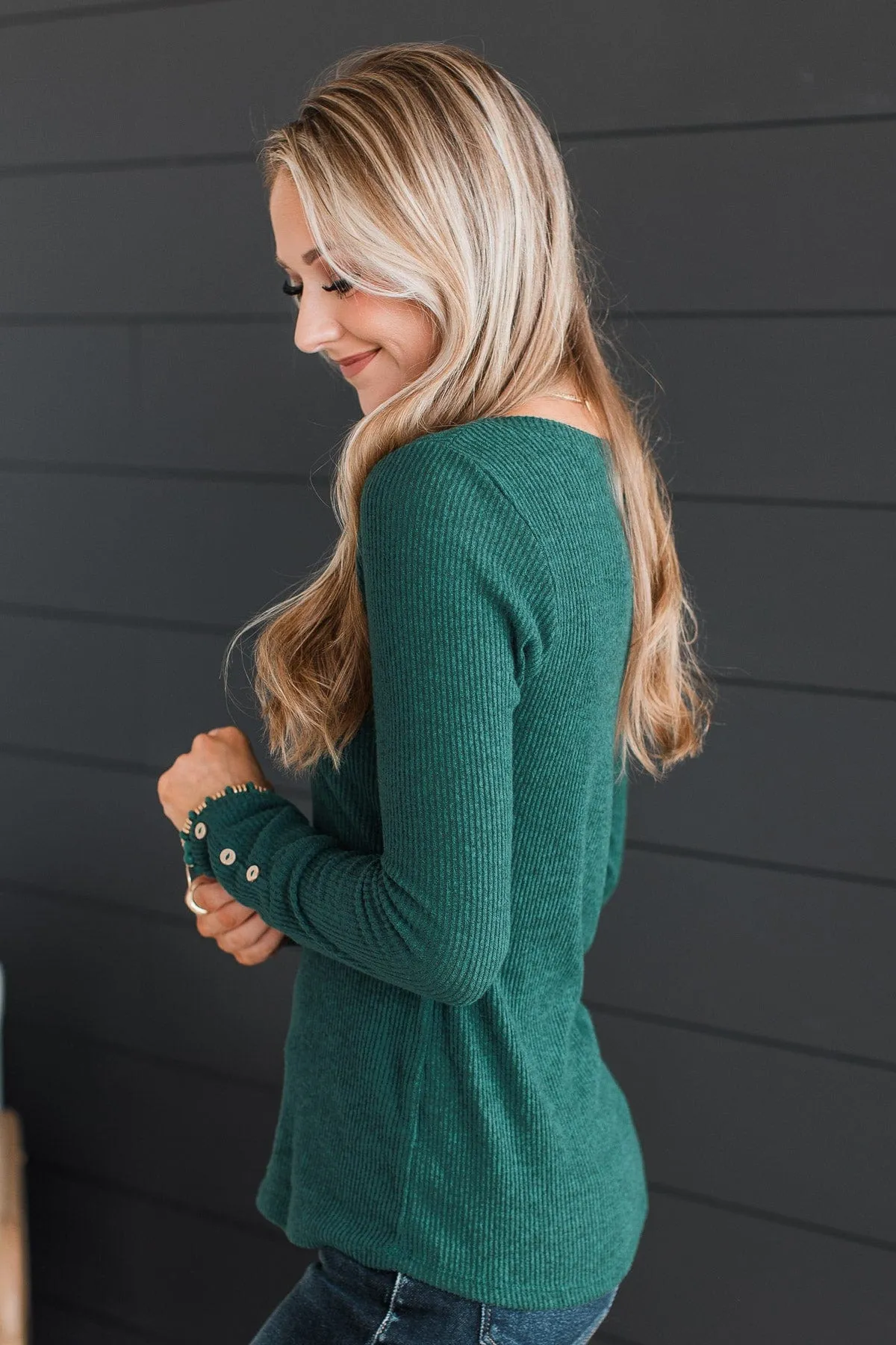 Dreams Of Forever Ribbed Top- Hunter Green