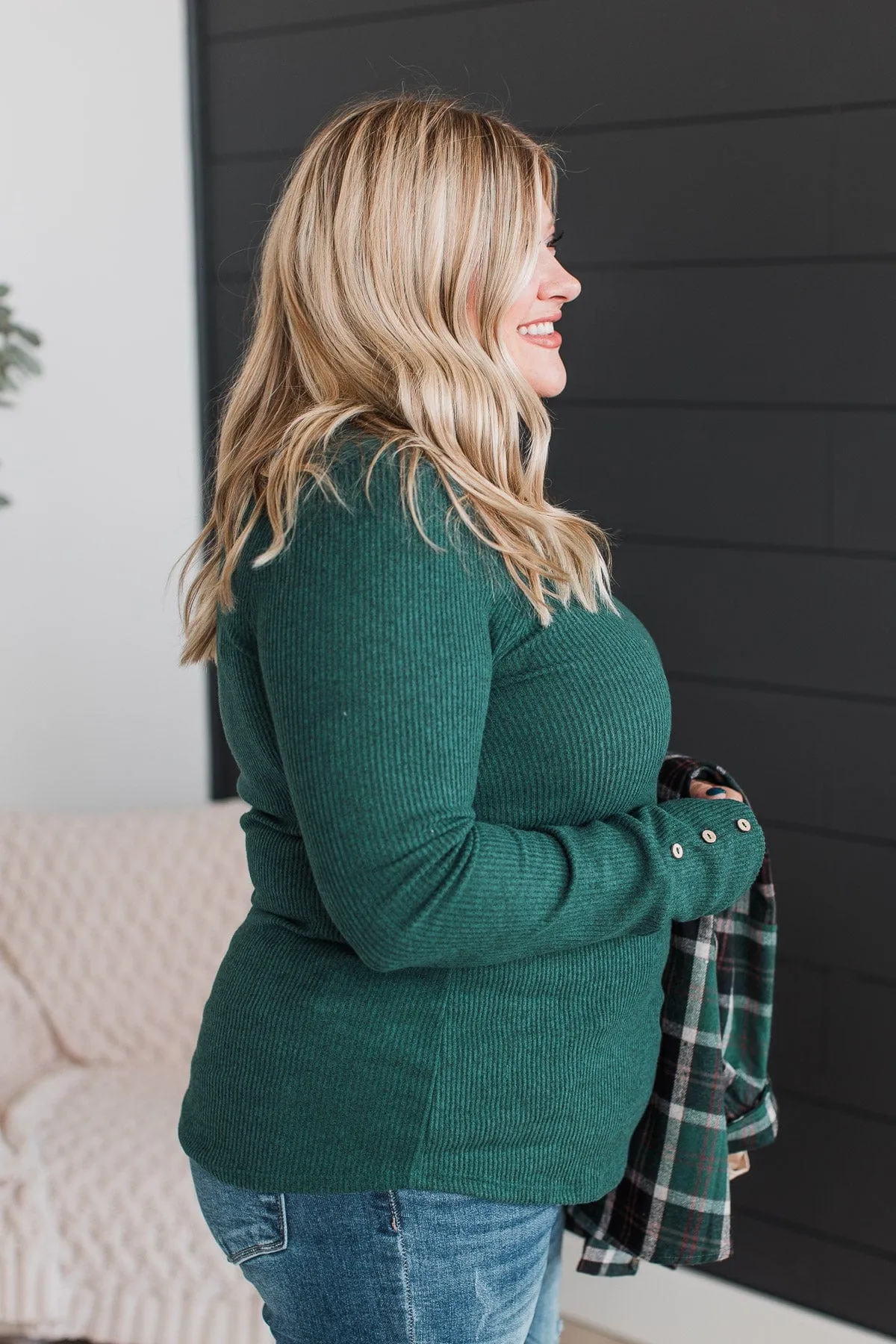 Dreams Of Forever Ribbed Top- Hunter Green