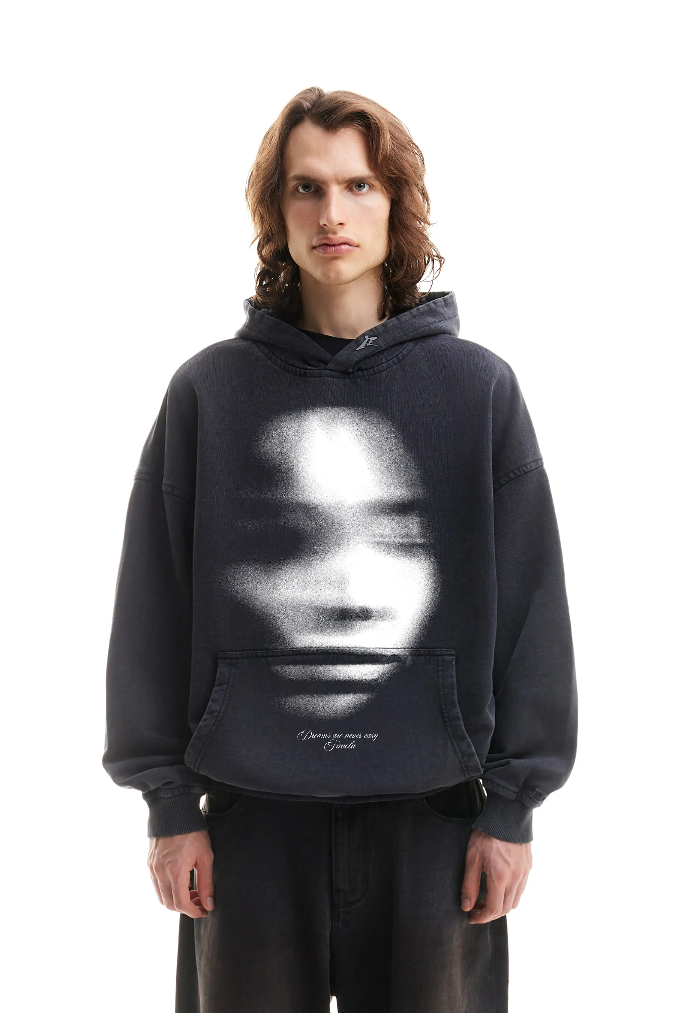 FACE BLACK WASHED HOODIE