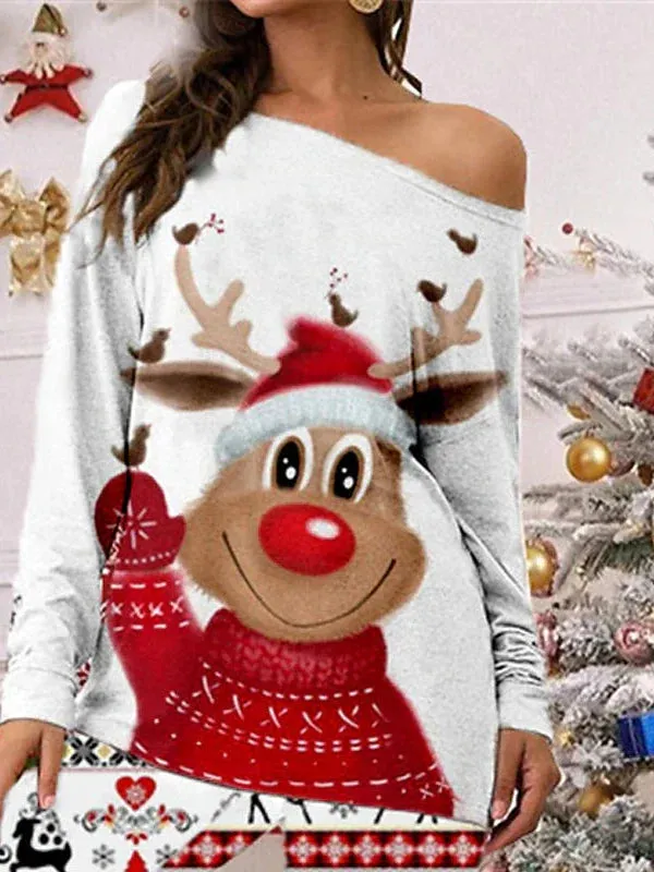 Festive Elk Print Women's Plus Size Holiday Pajama Ensemble