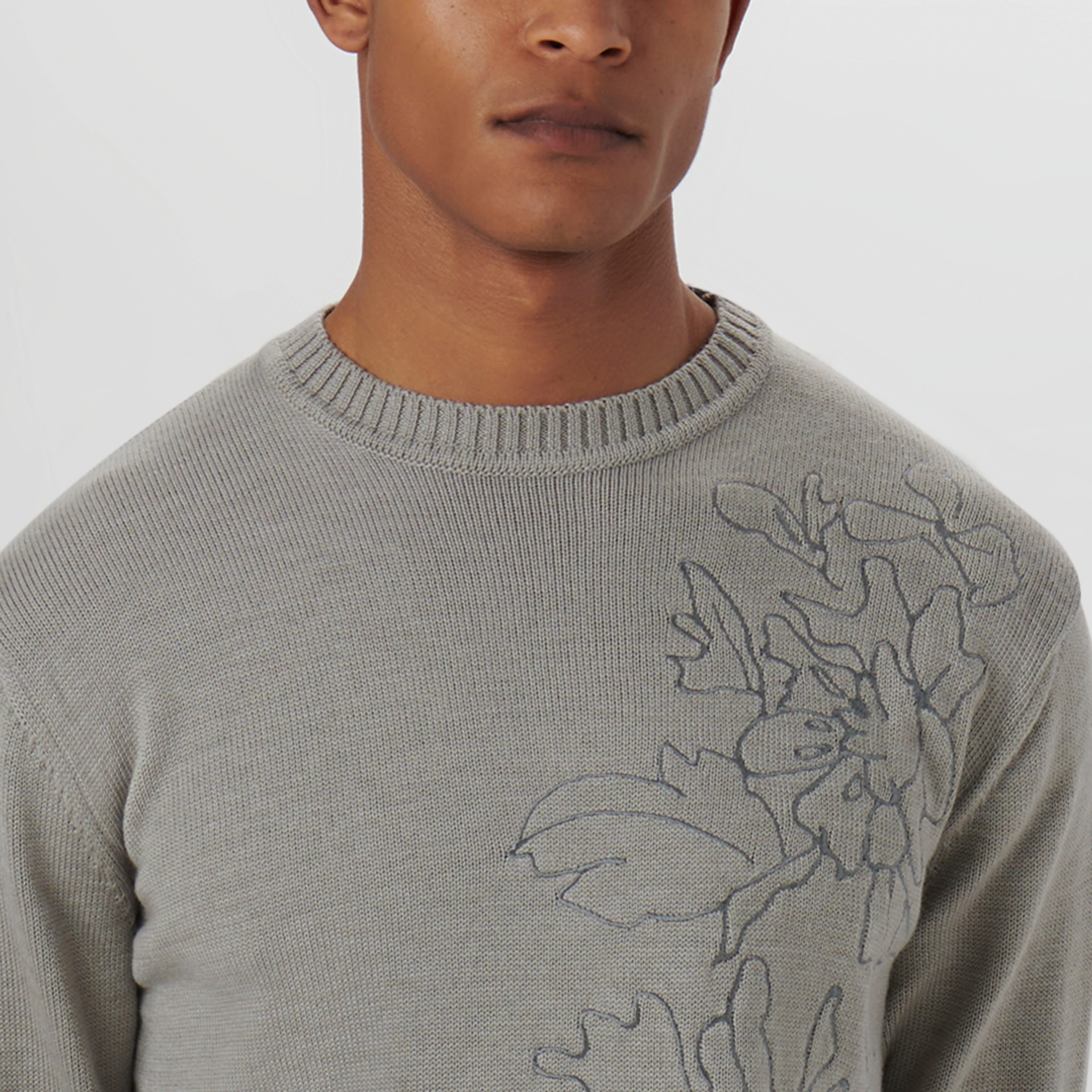 Floral Embroidered Crew Neck Sweater