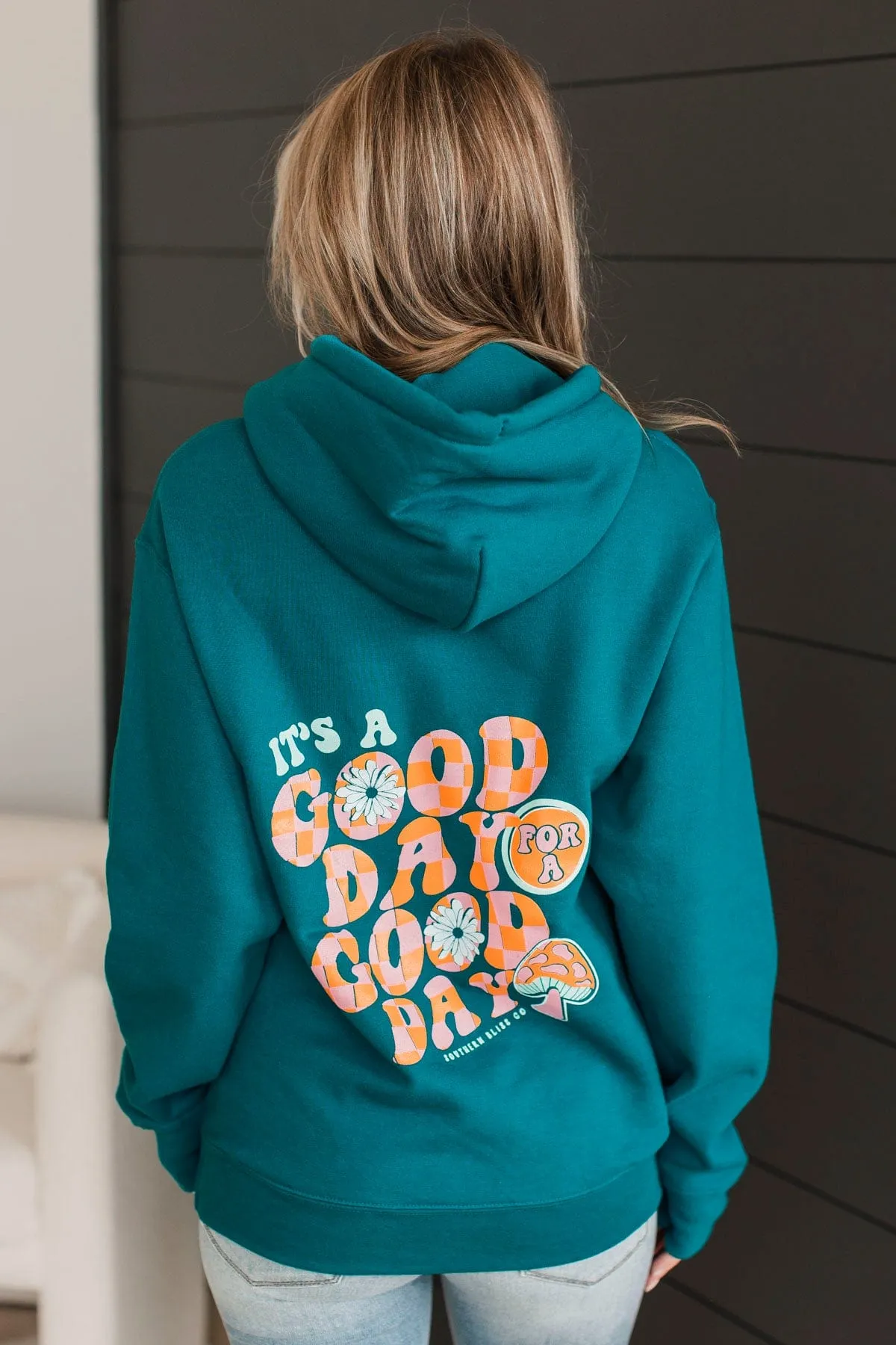 Good Day Graphic Hoodie- Teal