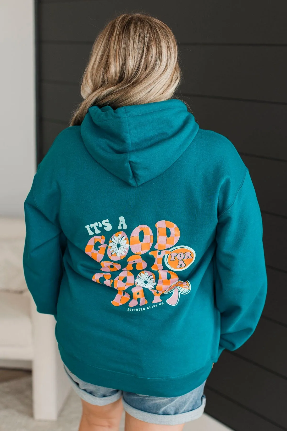 Good Day Graphic Hoodie- Teal