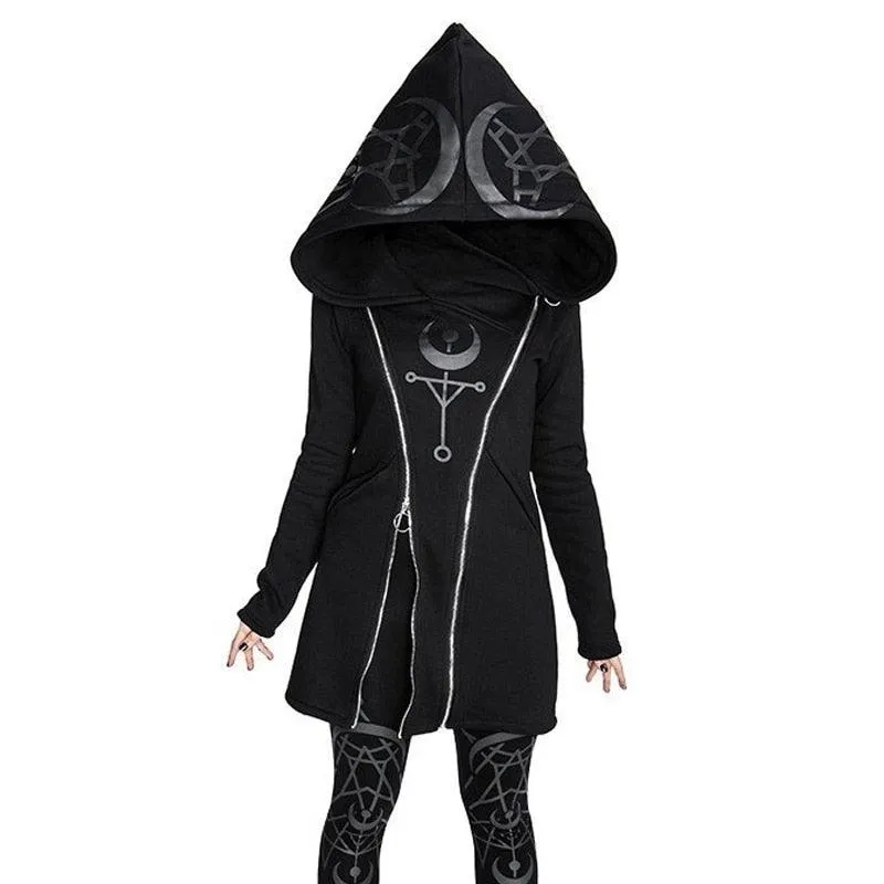 Gothic Double Zipper Casual Hoodie