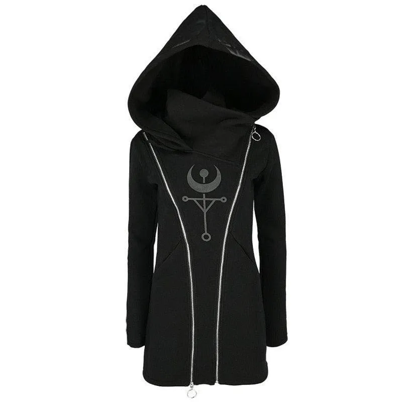 Gothic Double Zipper Casual Hoodie