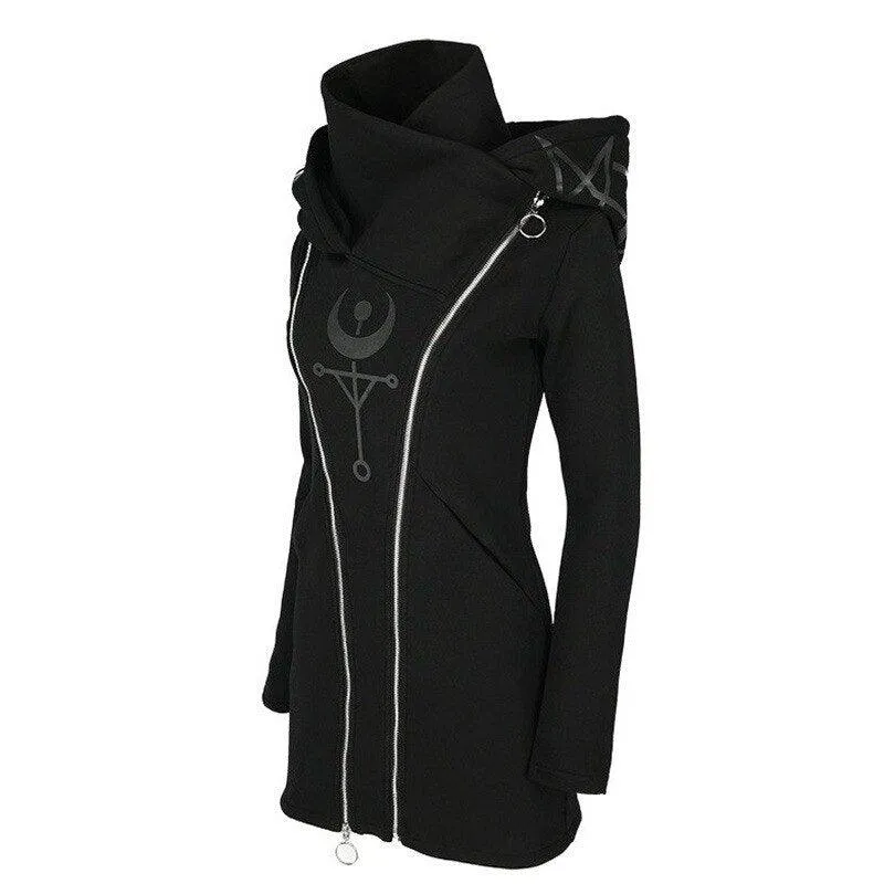 Gothic Double Zipper Casual Hoodie