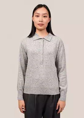 Grey Cashmere Blend Polo Sweater