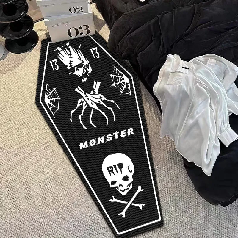 Halloween Skeleton Rugs. Goth Mat. Coffin Shape.