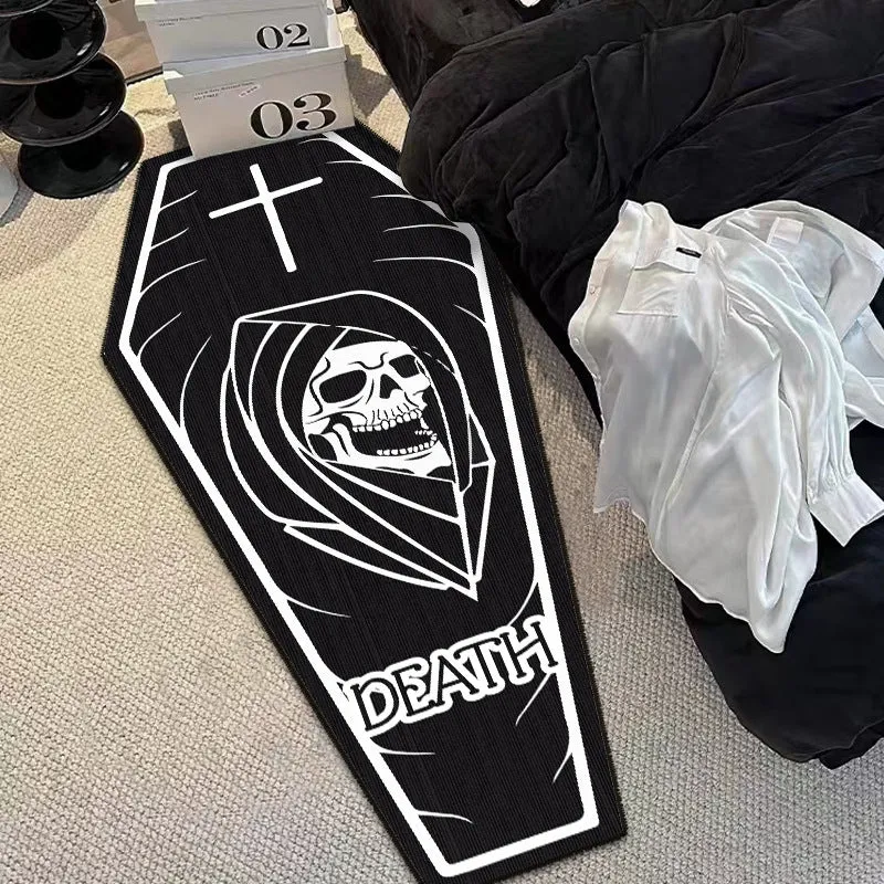 Halloween Skeleton Rugs. Goth Mat. Coffin Shape.