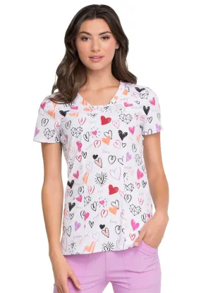 Heartsoul Print V-Neck Top in Dreamy Doodles