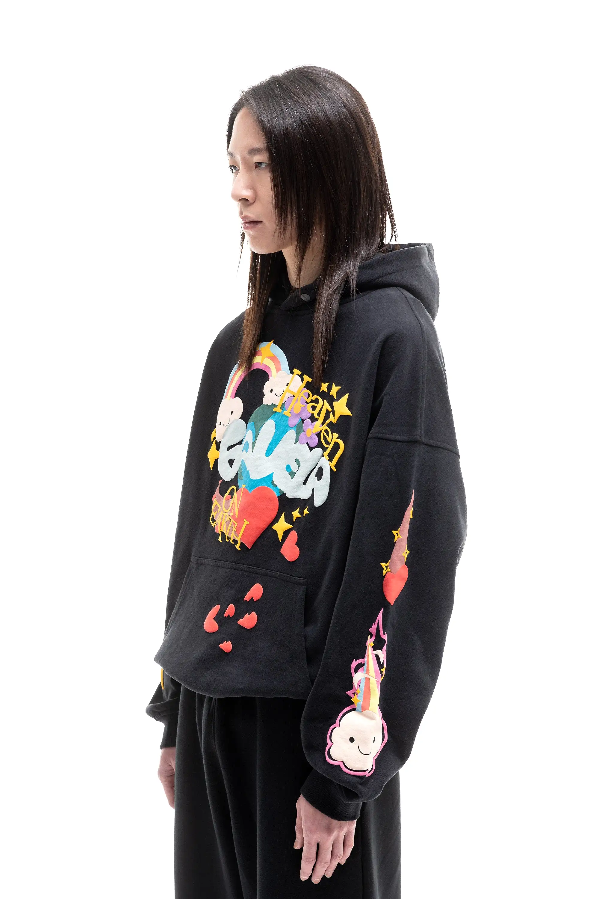 HEAVEN ON EARTH BLACK SNAP BUTTON HOODIE