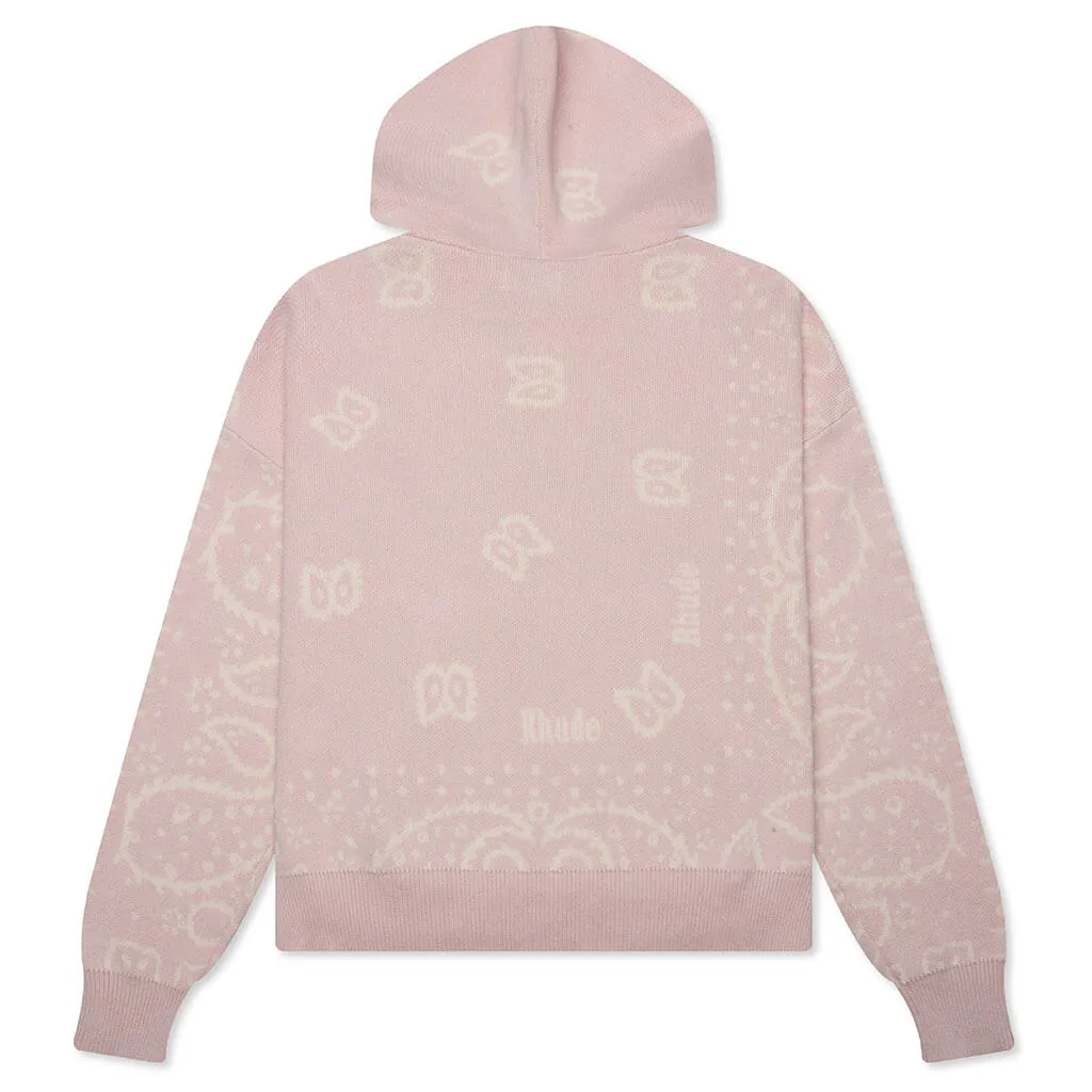 Knit Bandana Hoodie - Pink/White