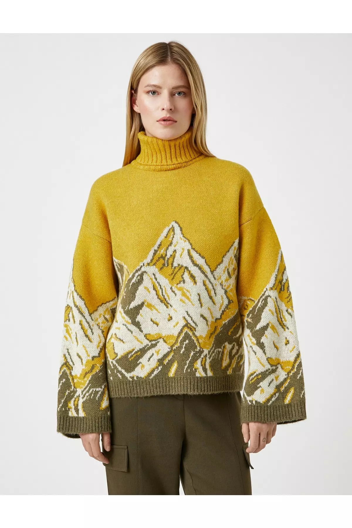 KOTON Nature Themed Turtleneck Sweater