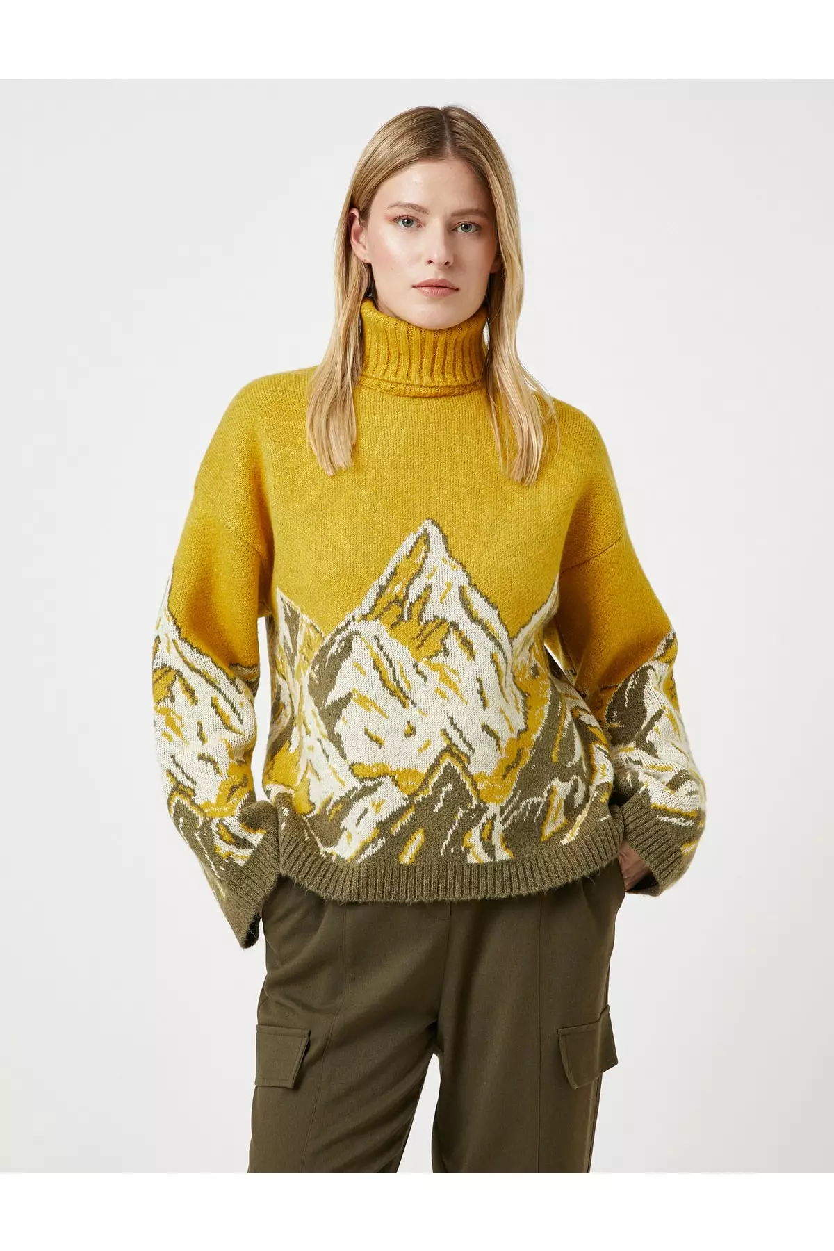 KOTON Nature Themed Turtleneck Sweater