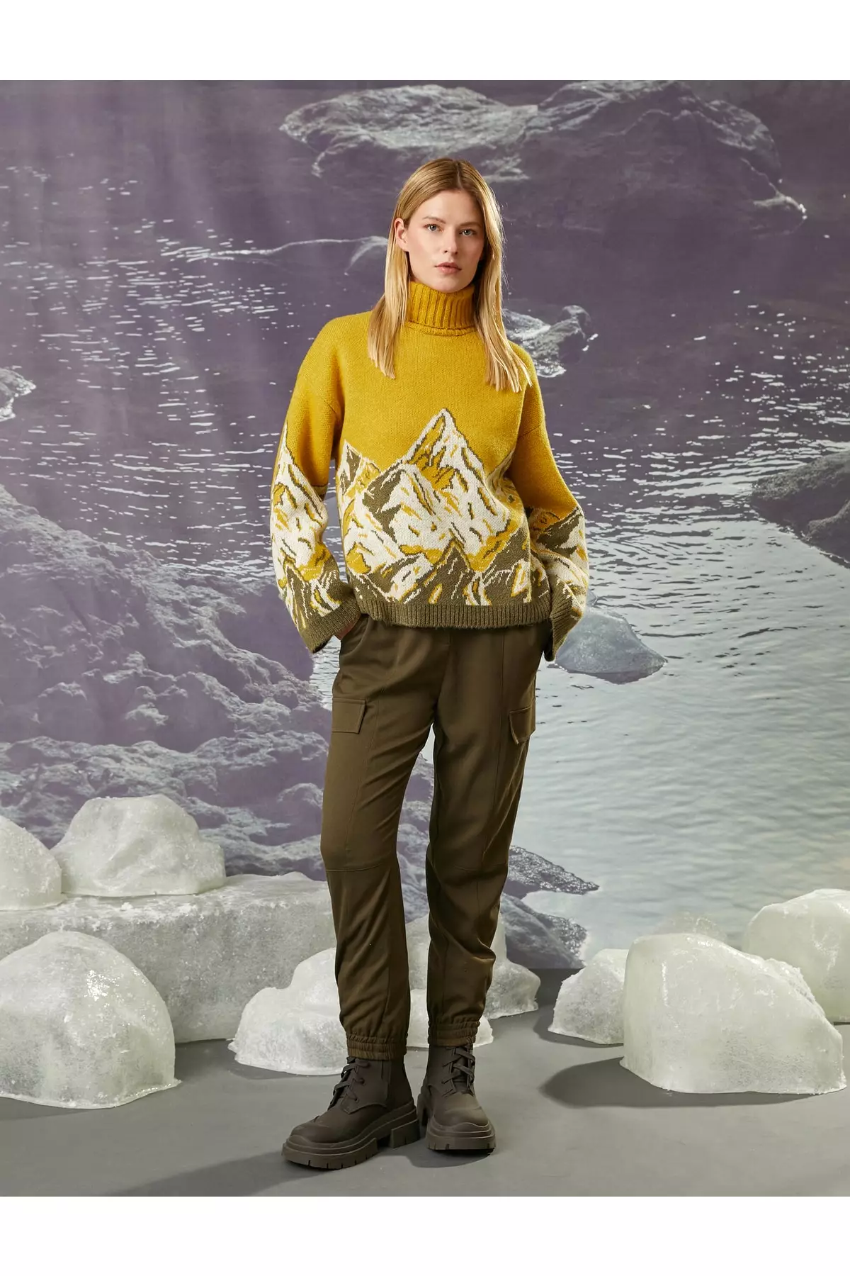 KOTON Nature Themed Turtleneck Sweater