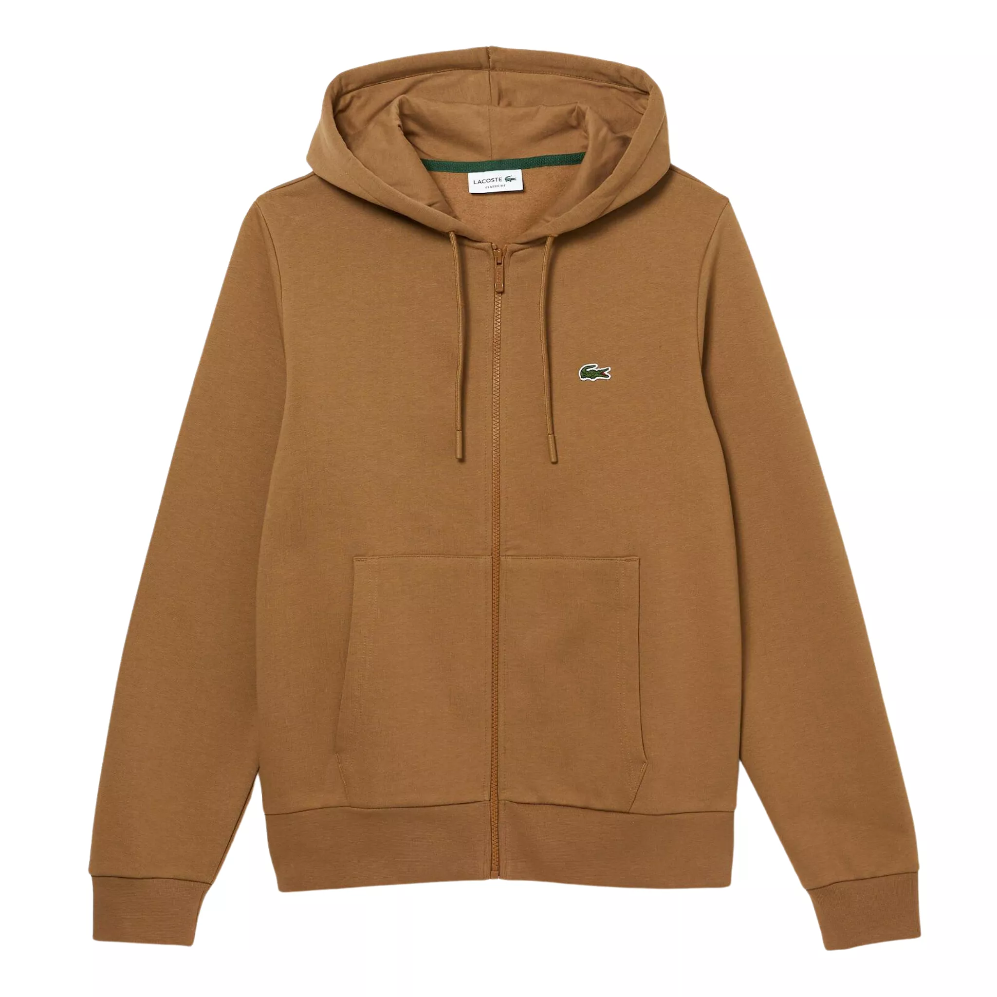 Lacoste Kangaroo Pocket Zip-Up Fleece Hoodie (Brown)