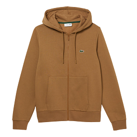 Lacoste Kangaroo Pocket Zip-Up Fleece Hoodie (Brown)