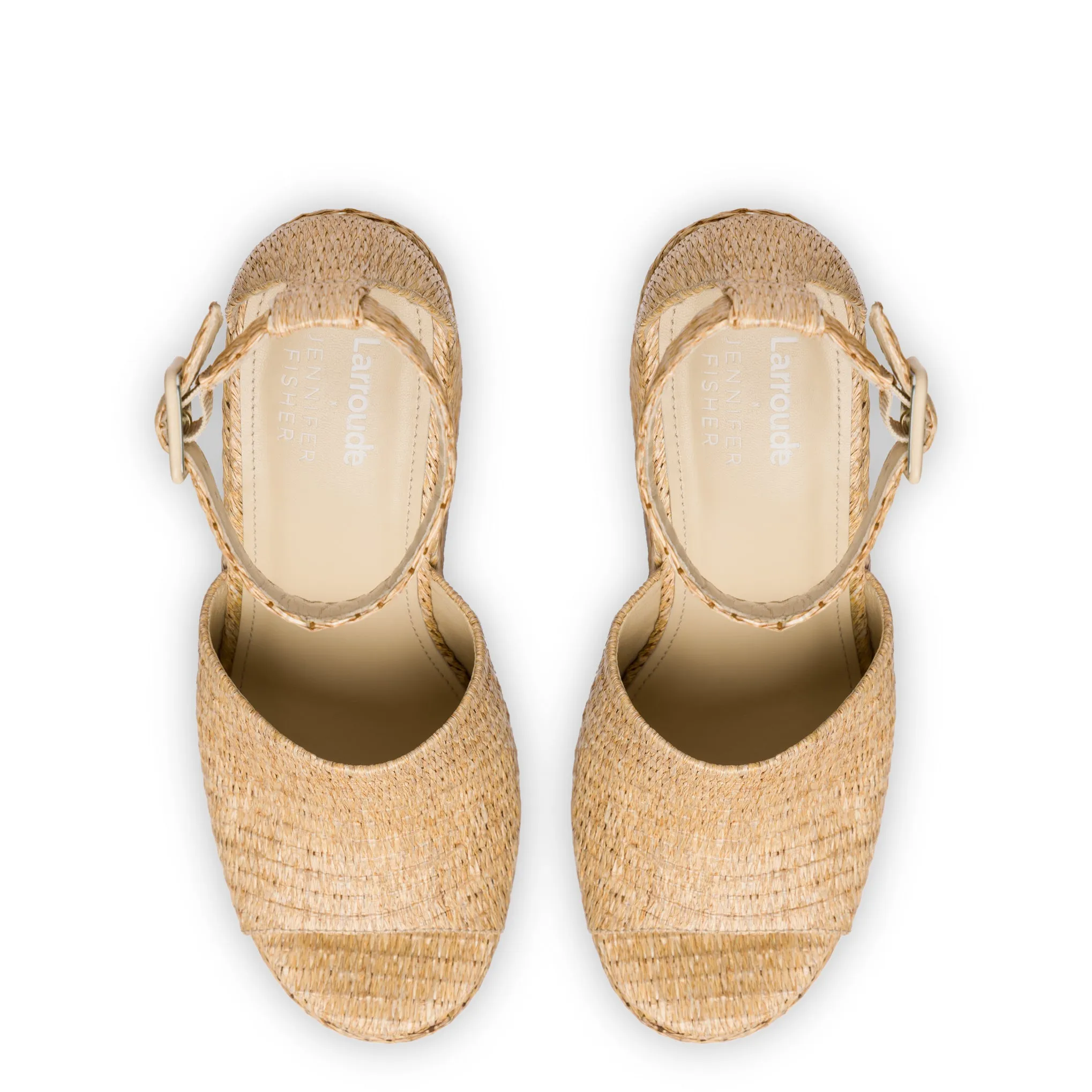 Larroudé x Jennifer Fisher Wedge Sandal In Sepia Raffia