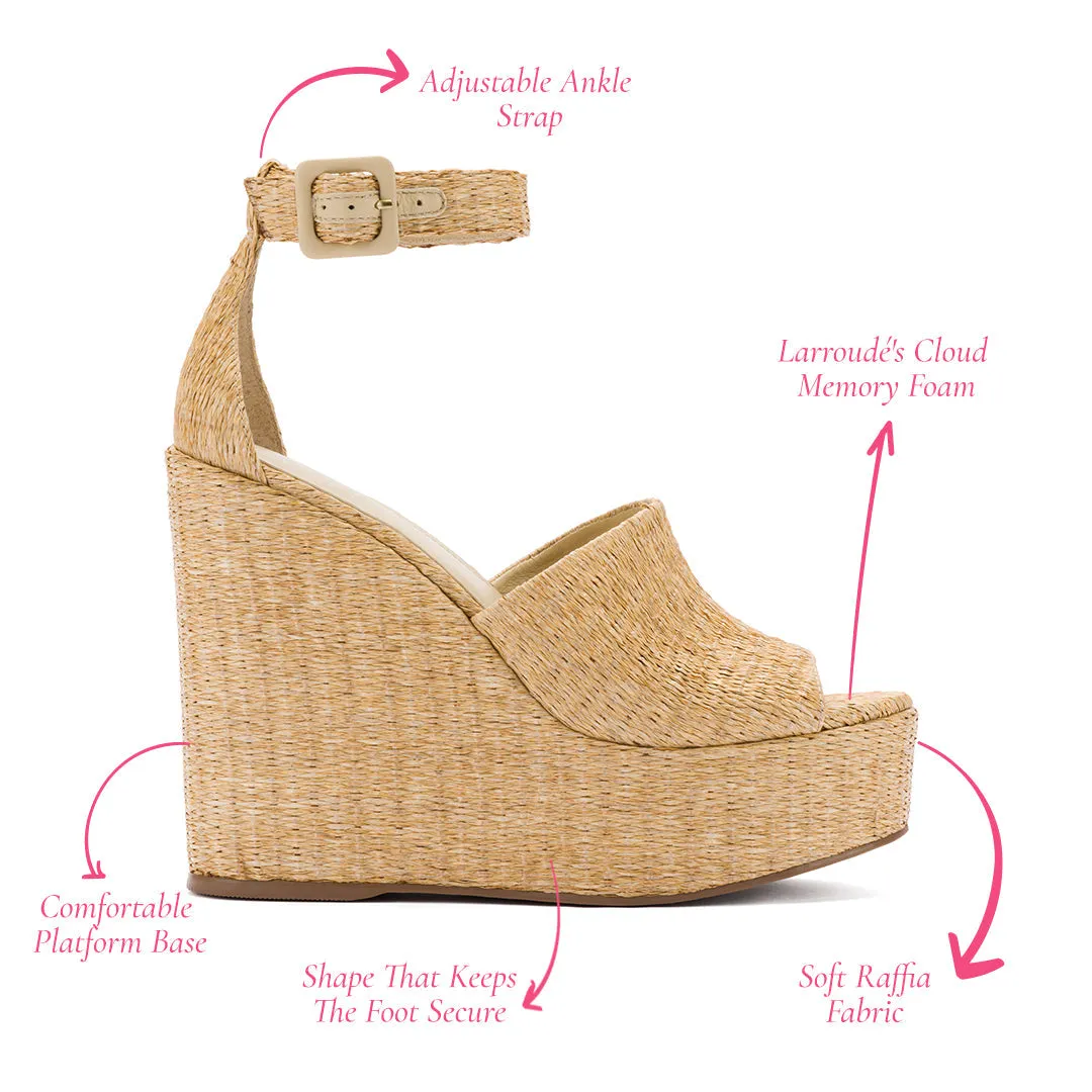 Larroudé x Jennifer Fisher Wedge Sandal In Sepia Raffia