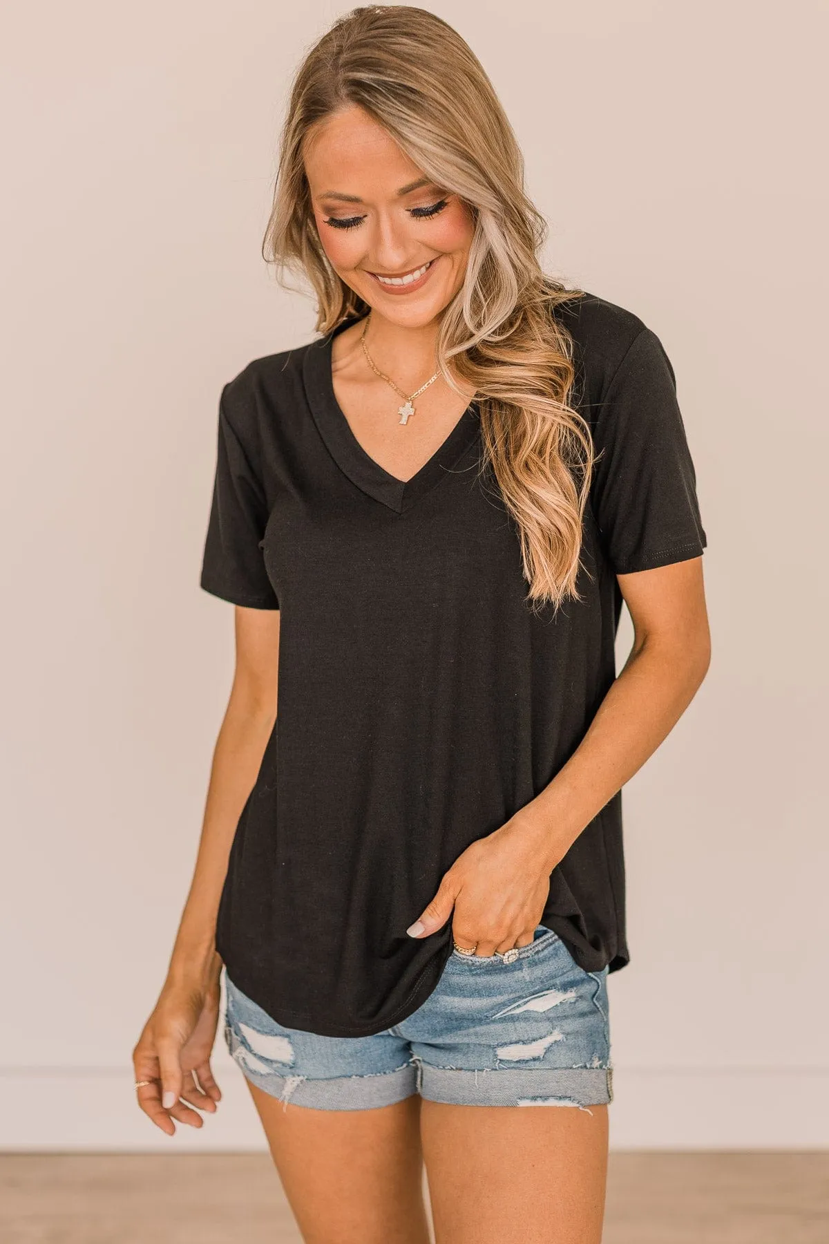 Living Simple V-Neck Top- Black