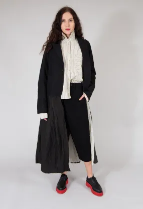 Longline Button Through Dress Coat in Black