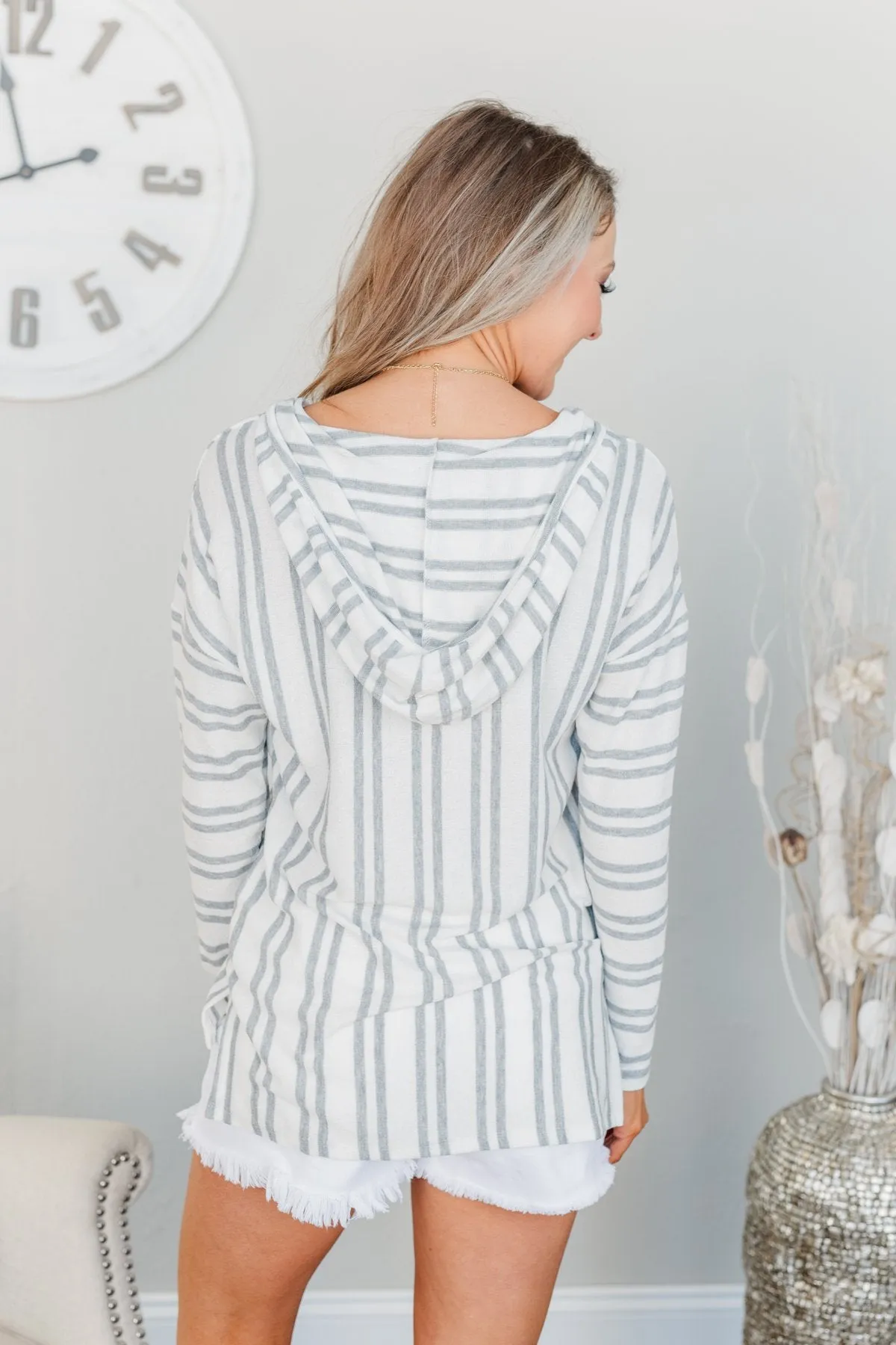 Magnificent Mornings Striped Hoodie- Charcoal