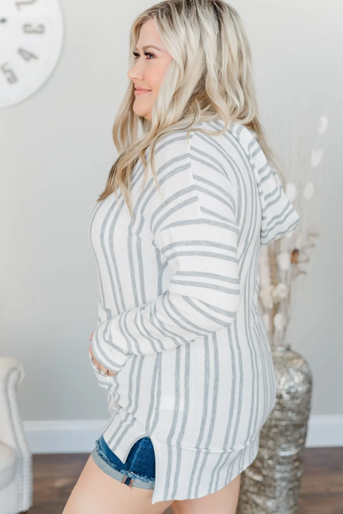 Magnificent Mornings Striped Hoodie- Charcoal